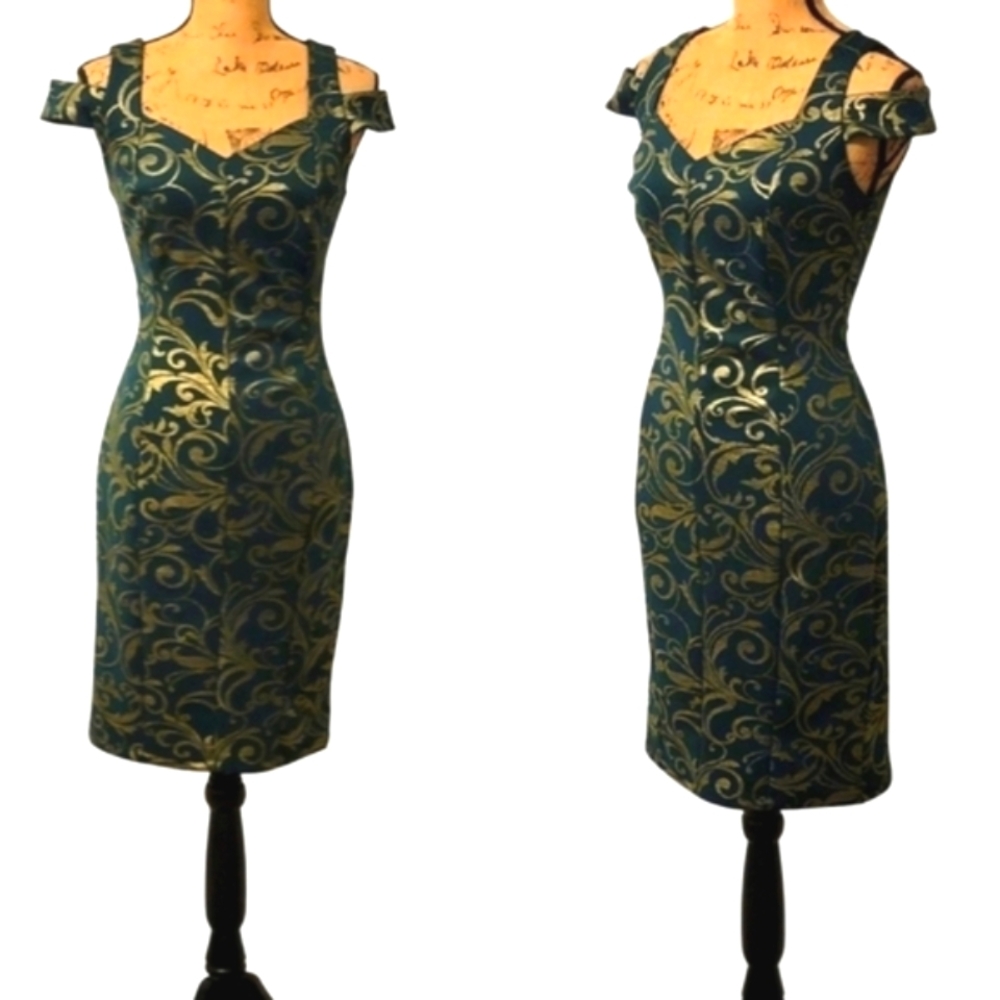 Enfocus Paisley A-line V-neckline Drop Sleeve Midi Dress